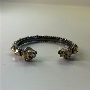 Stella and Dot Silver and Gold Tone Lion Head Cuff Bracelet with Pyramid Studs